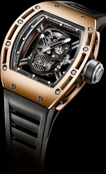 Replica Richard Mille RM 052 Rose Gold Black Skull DLC limited edition 552.04B Watch